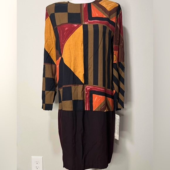 80s/90s Just In Thyme LTD. Abstract Printed Dress - Picture 1 of 11